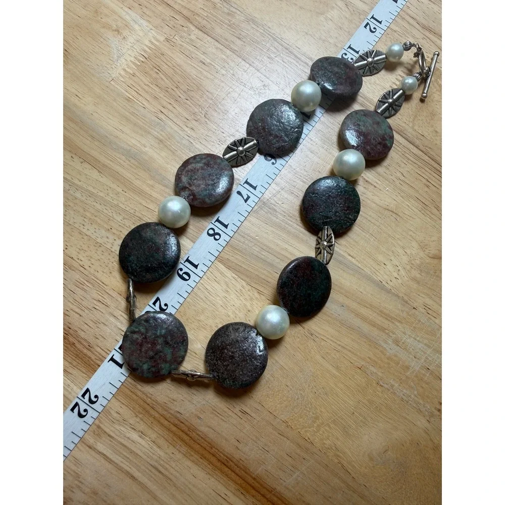 Boho Chunky Stone Faux‎ Pearl Southwestern Toggle Necklace Unbranded